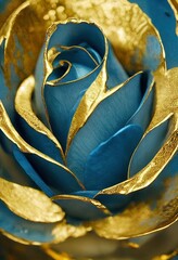Blue rose covered in metallic gold