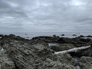 Rocky beach on a cloudy day