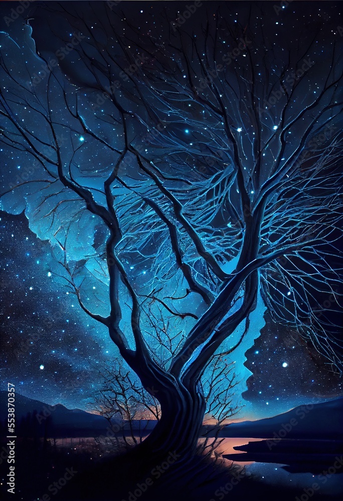 Sticker tree with a moon lit background