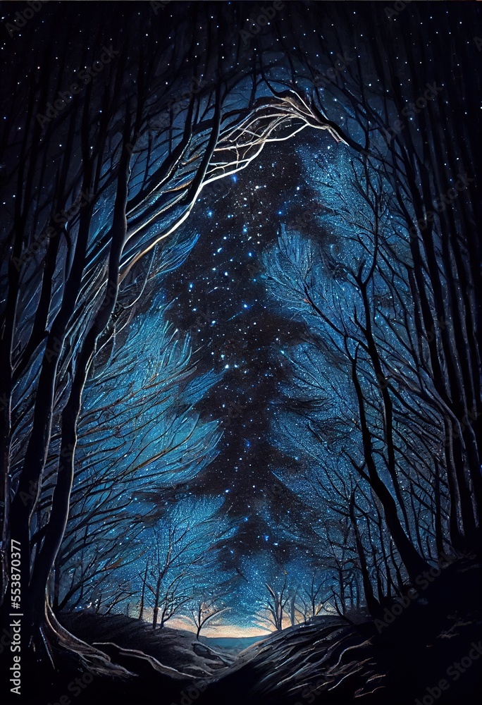 Sticker tree with a moon lit background