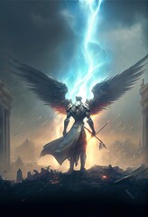Guardian angel with wings spread wide with pure white light