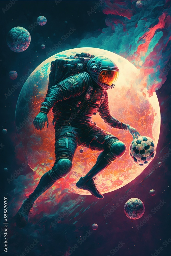 Canvas Prints astronaut playing soccer in space