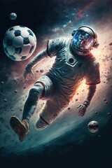Astronaut playing soccer in space