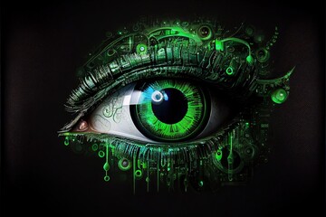 green eye cyber circuit future technology concept background. Generative ai illustration