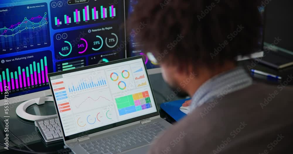 Poster African Businessman Using Analytics Data KPI Dashboard