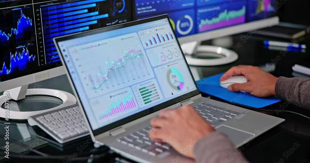 Poster african businessman using analytics data kpi dashboard