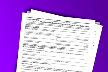 Fototapeta premium Form 15103 (SP) documentation published IRS USA 42865. American tax document on colored
