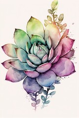 Watercolor painting of a succulent cactus. Generative AI