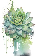 Watercolor painting of a succulent cactus generated ai
