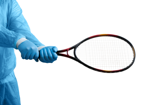 Coronavirus concept. Medical hand in gloves holds rocket.