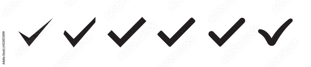 Aufkleber Set of black check mark isolated vector icons. Vote symbol tick. Approved icon. Check mark icon set. Tick checkmark check list button icon. Flat icons.