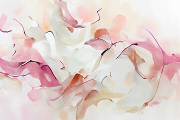 Obraz premium Pastel watercolor background. Beige and pink abstract texture. Generative AI.
