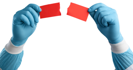 Medical hand holds white card for word