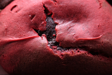 Close up texture of red velvet and chocolate chewy cookie