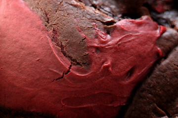 Close up texture of red velvet and chocolate chewy cookie