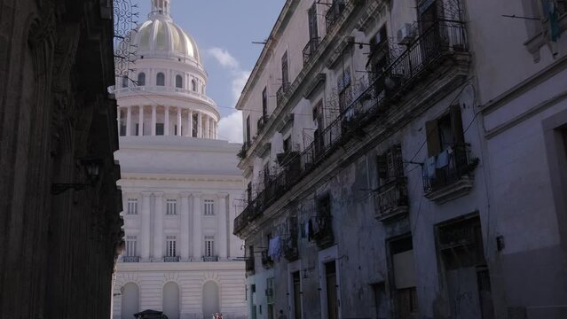 Old Havana Street with El Capitolio and Colonial Buildings Cua