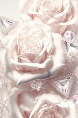 Pink roses with diamonds and ice crystals generative ai
