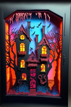 Scary halloween paper house in the night