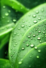 macro photography of green leaf with water drops. Generative AI