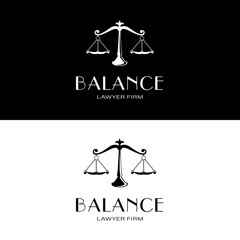 Balance scale silhouette for retro vintage Libra sign and Lawyer firm company identity logo design