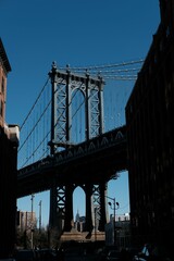 New York City Brooklyn Dumbo area red building and Manhattan Bridge