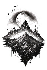 Black And White Mountains and Stars Isolated Design | Midjourney Ai Generated 