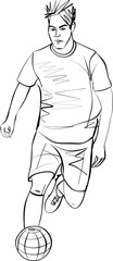 Soccer or football Player Sketch - Soccer player kicks the ball.