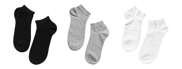 Set with different socks on white background. Banner design