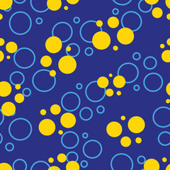 Yellow and Blue Polka Dots on Blue Background Surface Design and Textiles Seamless Repeat Pattern Design 