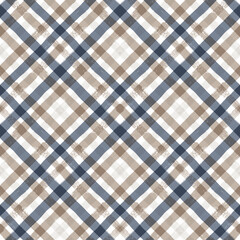 Gingham seamless pattern. watercolor plaid diagonal stripes, Vector checkered paint brush lines. Tartan texture for spring picnic table cloth, shirts, plaid, clothes, blankets, paper.