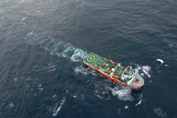 aerial of the Veritas Viking working a seismic grid recording fuel reserves in Bass Strait prior to...