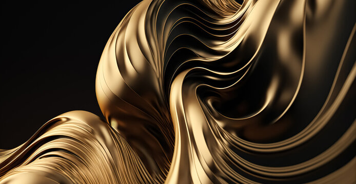 Abstract luxury swirling black gold background. Gold liquid paint background. Gold waves abstract background texture. 