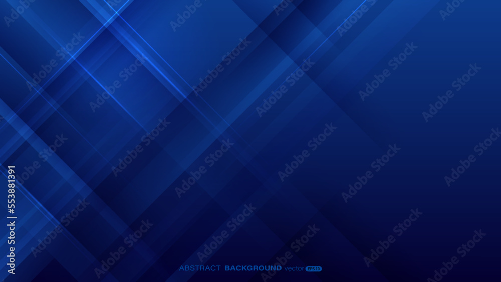 Wall mural abstract geometric blue light and line with layer element on dark blue background. vector design tem