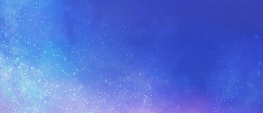 コピースペースのある冬をイメージした青色と紫色の水彩背景　背景イラスト　テクスチャ素材　星空　雪