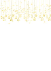 golden New Year toys hanging from above frame without background