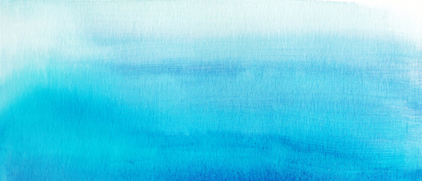 コピースペースのある夏の空や海をイメージした水彩背景イラスト　ターコイズブルー