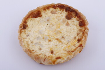 Egg pie pastry against a white background