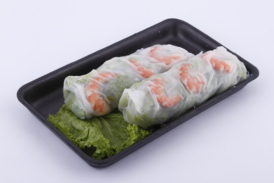 Lumpiang sariwa (fresh spring rolls), healthy food made of vegetables and shrimp in a thin lumpia wrapper