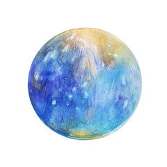 透明水彩で描いた水星のイラスト　惑星　背景イラスト