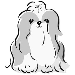 シンプルでかわいいシーズー　手描き線画ベクターイラスト