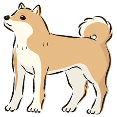 シンプルでかわいい柴犬　手描き線画ベクターイラスト
