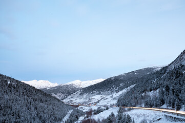 Snowy mountains in Grandvalira in Andorra in winter - obrazy, fototapety, plakaty
