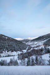 Obraz premium Snowy mountains in Grandvalira in Andorra in winter