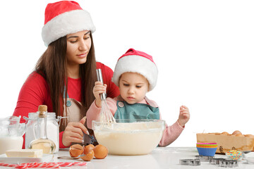 happy Mother and daughter preparing cream puffs