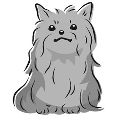 シンプルでかわいいヨークシャーテリア　手描き線画ベクターイラスト