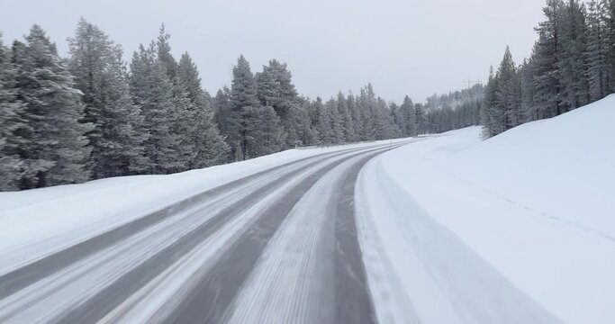 Snowy road winter driving