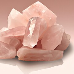 Pile of pink quartz mineral gemstones. Generative AI 