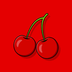 Cherry cartoon vector icon illustration. Fruit icon concept isolated vector. Flat cartoon style. Cherry Illustration.