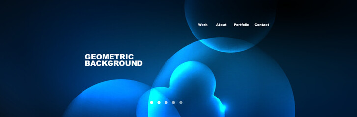 Shiny neon circles and bubbles, dark abstract background with blurred magic neon light, wallpaper design