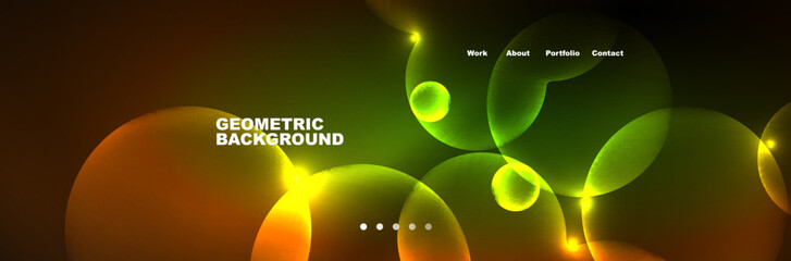 Shiny neon circles and bubbles, dark abstract background with blurred magic neon light, wallpaper design